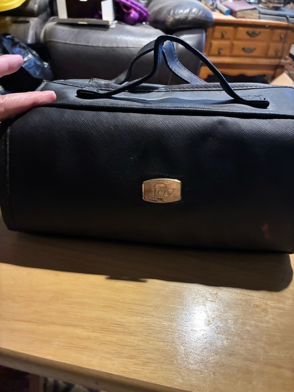 Black Men's Duffle Bag with Gold Accent